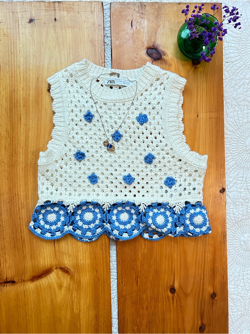 ZARA Cream Crochet Knit Top